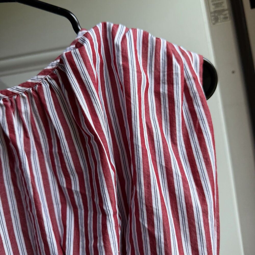 ZARA Striped Poplin Top Red White Blue Striped Sz XS Sleeveless Crop With Tie - Picture 7 of 12